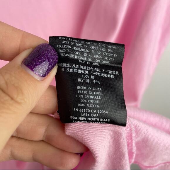 Lazy Oaf Pink T Shirt Bunny Embroidered Esther Bunny with Rose - Picture 6 of 8